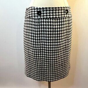 Jones New York Women's Black White Houndstooth Acrylic Wool Skirt - Size 4